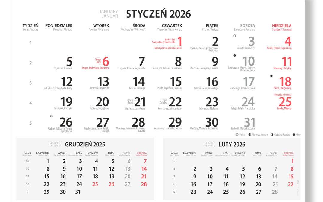 Kalendaria jednodzielne w 3 językach